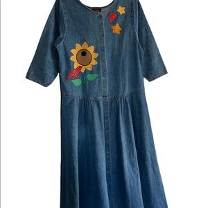 SUNFLOWER Art-to-Wear Modest Vintage 90s Denim Jean Long Dress
